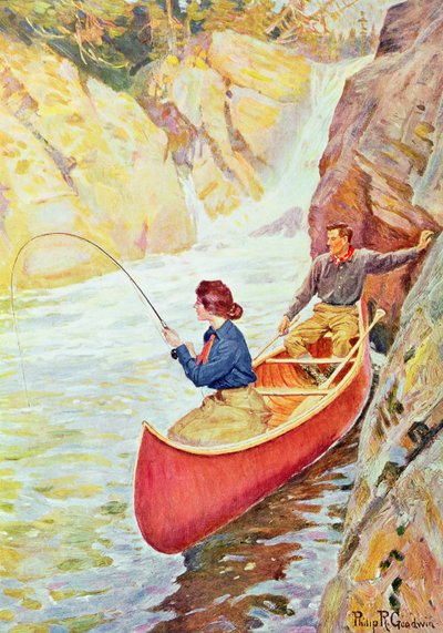 Coppia che pesca vicino a una cascata da Philip Russell Goodwin